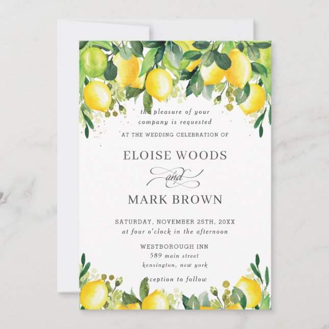 Invitación Boda de verdor de Lemon Azure (Anverso)