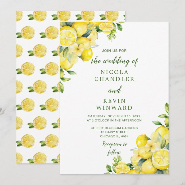 Invitación Boda de Verdor de Lemons de Italia (Anverso / Reverso)
