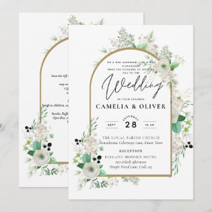 Invitación Boda de Verdor de Rosas Blancas Esmeraldas