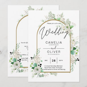 Invitación Boda de Verdor de Rosas Blancas Esmeraldas