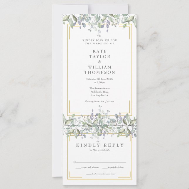 Invitación Boda De Verdor De Salvia Y Lila Todo En Uno (Anverso)
