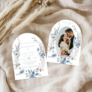 Invitación Boda de verdor Dusty Blue Floral Spring