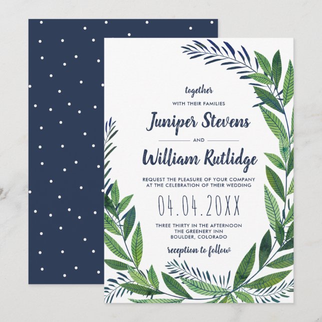 Invitación Boda de Verdor Esmeralda (Anverso / Reverso)