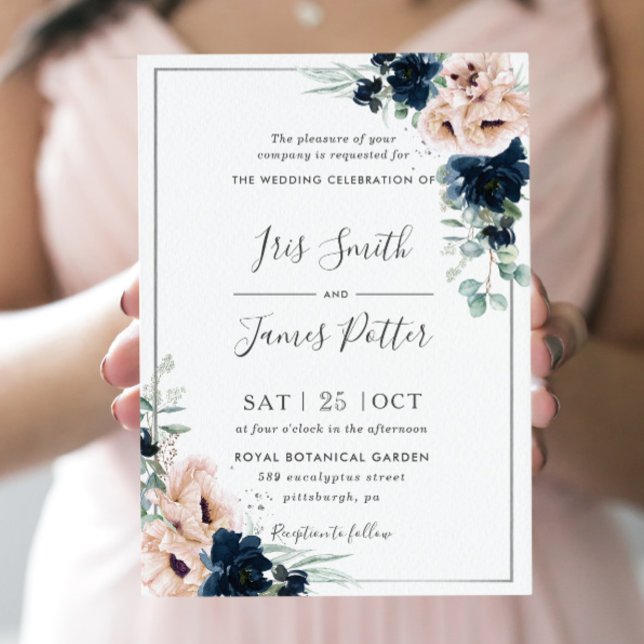 Invitación Boda de verdor floral de la marina de amapola de R (Subido por el creador)