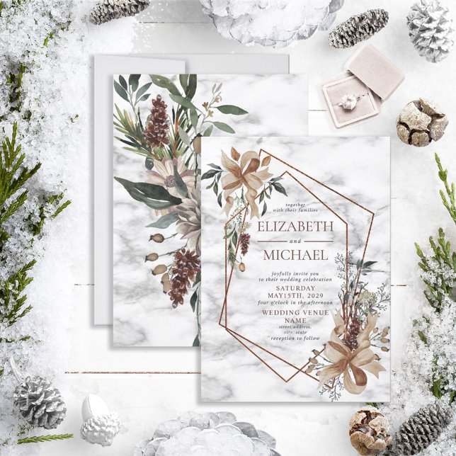 Invitación Boda de Verdor Geométrico de Mármol de Cobre (Subido por el creador)