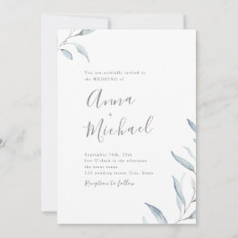 Invitación Boda de verdor mínimo azul turbio