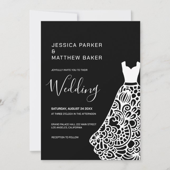 Invitación Boda de vestir de Boda de encaje blanco (Anverso)