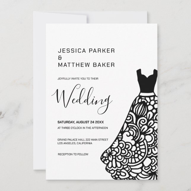 Invitación Boda de vestir de Boda de encaje negro (Anverso)