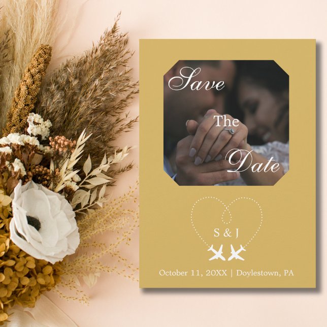 Invitación Boda De Viajes Avión Heart Modern Save The Date (Subido por el creador)