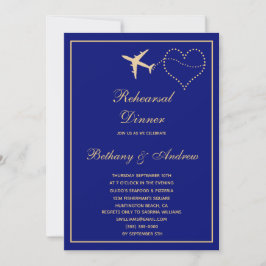 Invitación Boda de viajes de oro azul cena