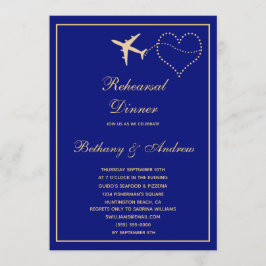 Invitación Boda de viajes de oro azul cena
