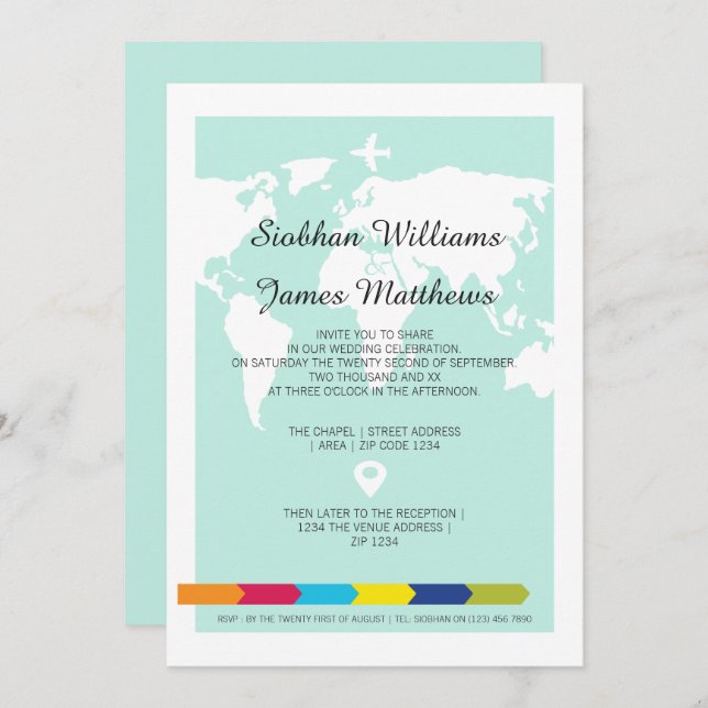 Invitación Boda de Viajes del Mundo (Anverso / Reverso)