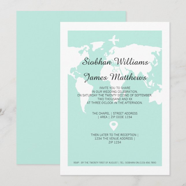 Invitación Boda de Viajes del Mundo (Anverso / Reverso)