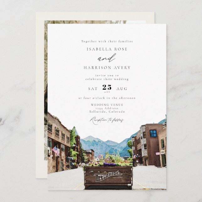 Invitación BODA de viajes para esquiar por la montaña TELLURI (Anverso / Reverso)