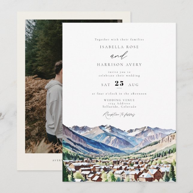 Invitación BODA de viajes para esquiar por la montaña TELLURI (Anverso / Reverso)