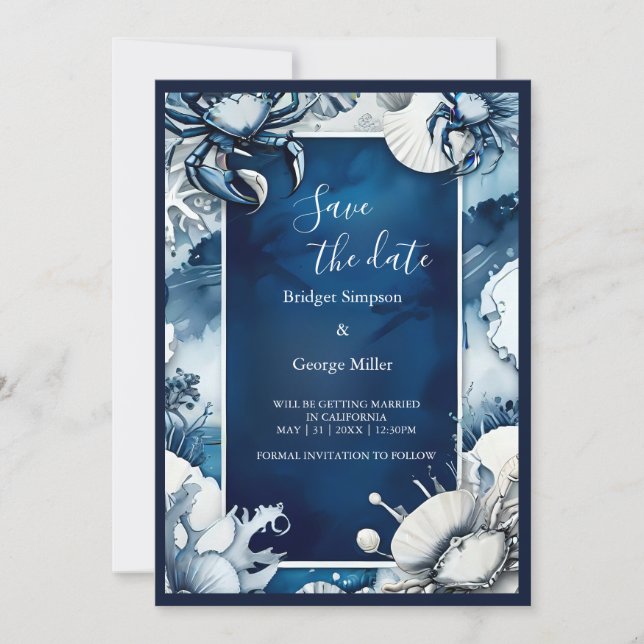 Invitación boda de vibración de la costa azul a salvo la fech (Anverso)
