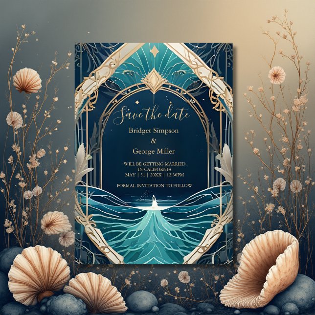 Invitación boda de vibración de la costa azul a salvo la fech (Subido por el creador)