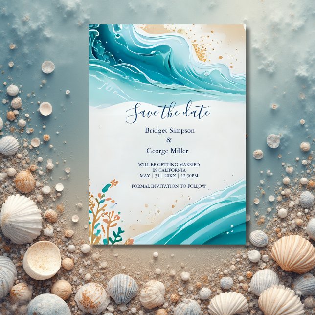 Invitación boda de vibración de la costa azul a salvo la fech (Subido por el creador)