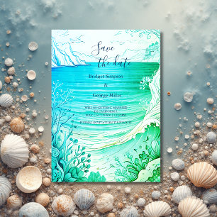 Invitación boda de vibración de la costa azul a salvo la fech