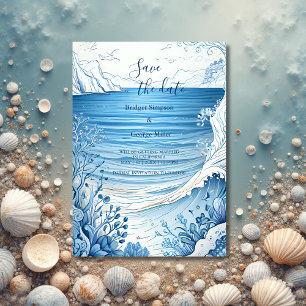 Invitación boda de vibración de la costa azul a salvo la fech