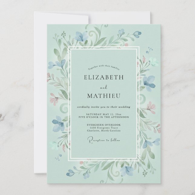 Invitación Boda de Vid Acuarela Aqua (Anverso)