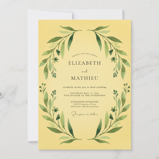 Invitación Boda de Vid Amarillo Mantequilla (Anverso)