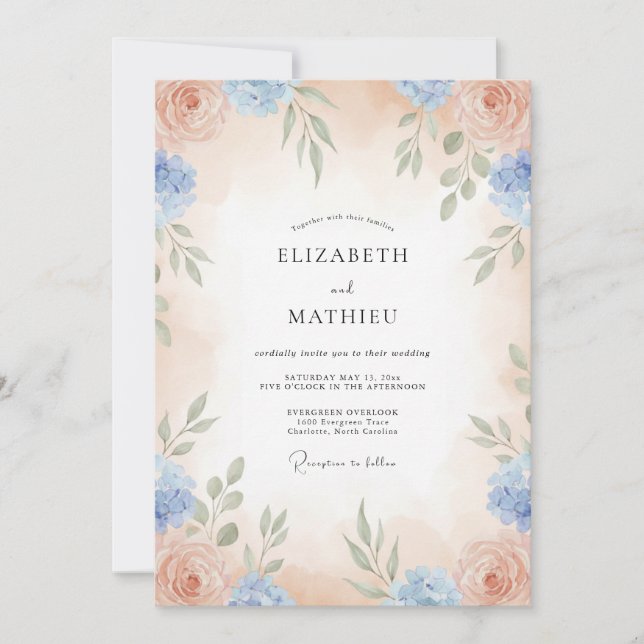 Invitación Boda de Vid Apricot Azure (Anverso)