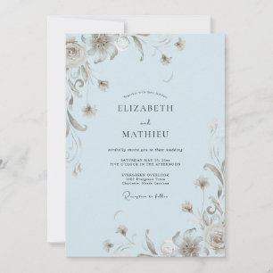 Invitación Boda de Vid Azul Pálido y Taupe
