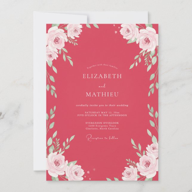 Invitación Boda de Vid Blanca Frambuesa (Anverso)