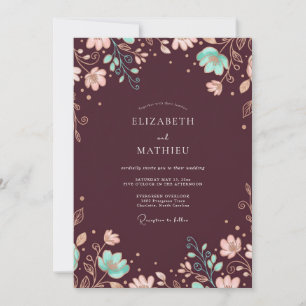 Invitación Boda de Vid Burgundy Aqua