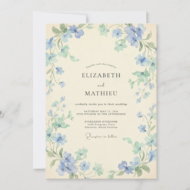 Invitación Boda de Vid Cerúlea y Menta (Anverso)