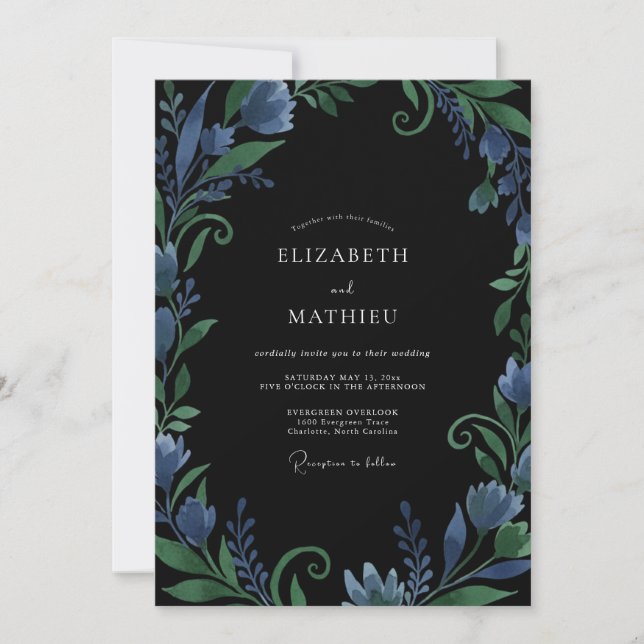 Invitación Boda de Vid Cobalt Negro (Anverso)
