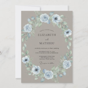Invitación Boda de Vid con Azul Acero y Taupe