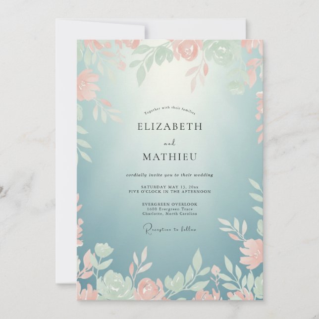 Invitación Boda de Vid Coral Acuática (Anverso)