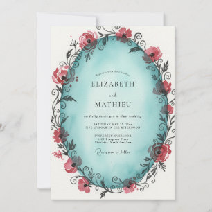 Invitación Boda de Vid Coral Azul