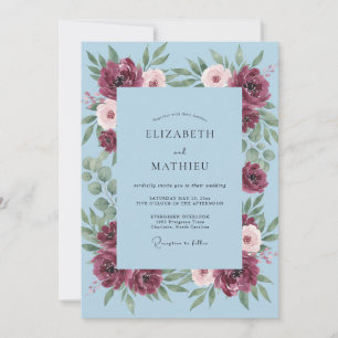 Invitación Boda de Vid Cornflower Borgoña