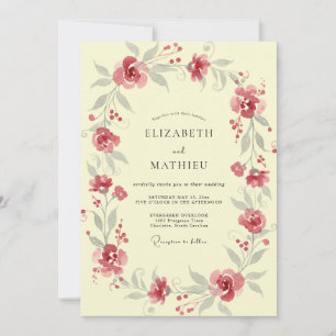 Invitación Boda de Vid Cremosa Roja Polvorienta