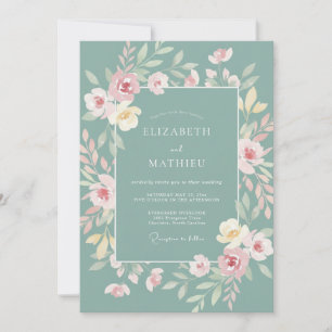 Invitación Boda de Vid de Acuarela Celadón Polvoriento
