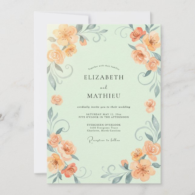 Invitación Boda de Vid de Albaricoque Menta (Anverso)