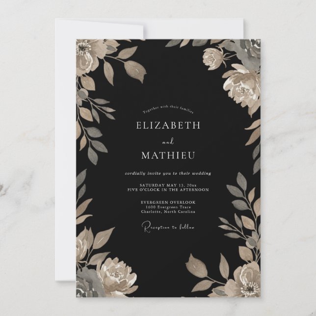 Invitación Boda de Vid de Champagne Negro (Anverso)