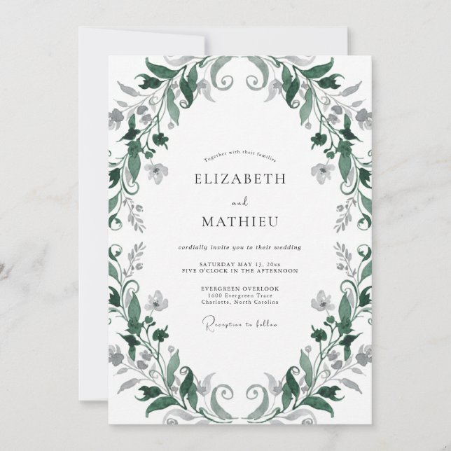 Invitación Boda de Vid de Esmeralda Oscura (Anverso)