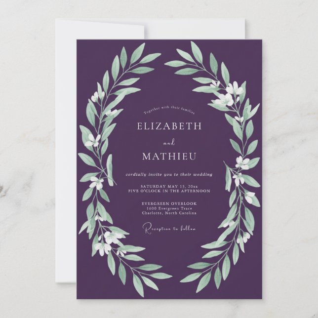 Invitación Boda de Vid de Follaje de Amatista (Anverso)