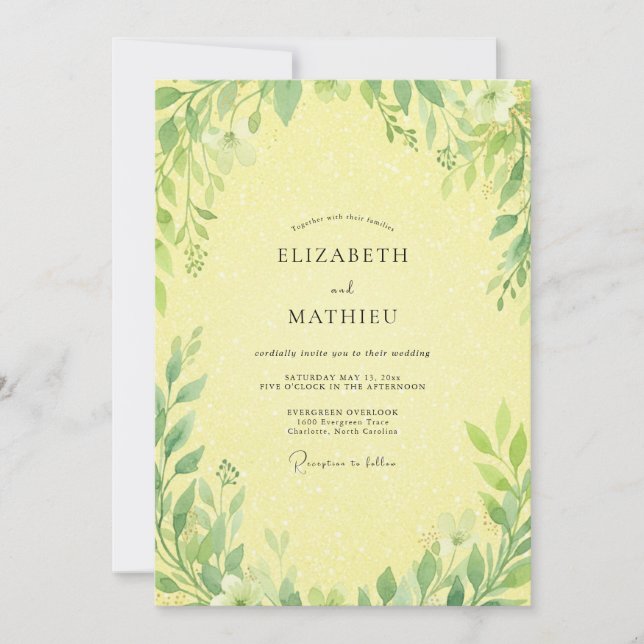 Invitación Boda de Vid de Follaje de Limón (Anverso)