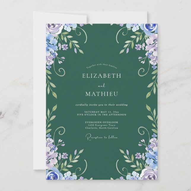 Invitación Boda de Vid de Lavanda Esmeralda (Anverso)
