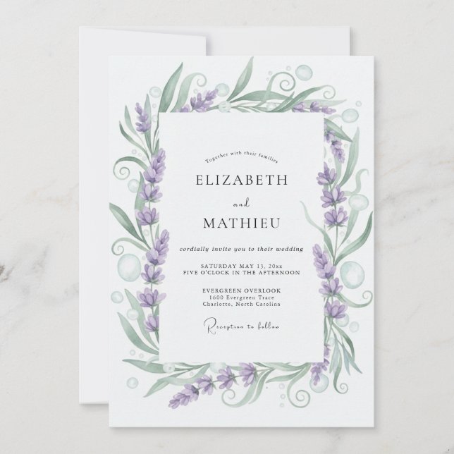 Invitación Boda de Vid de Lavanda Púrpura (Anverso)