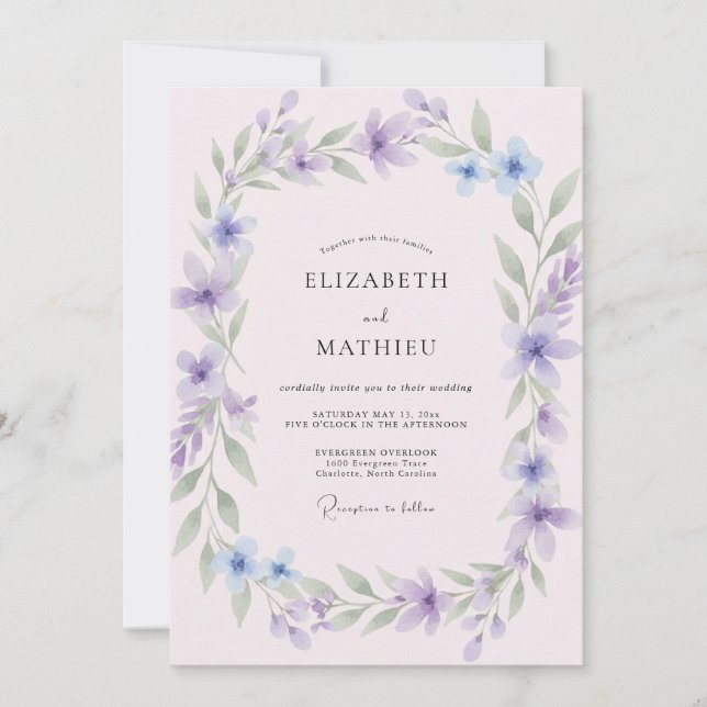 Invitación Boda de Vid de Lila Periwinkle (Anverso)