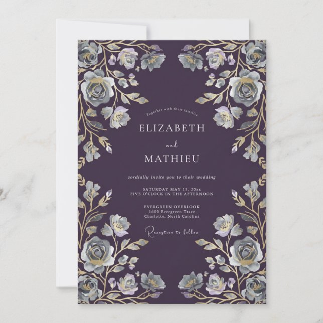 Invitación Boda de Vid de Plata Ciruela (Anverso)