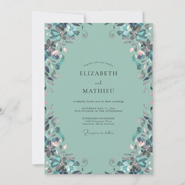 Invitación Boda de Vid de Plata Espuma de Mar (Anverso)