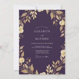 Invitación Boda de Vid Dorada Ciruela