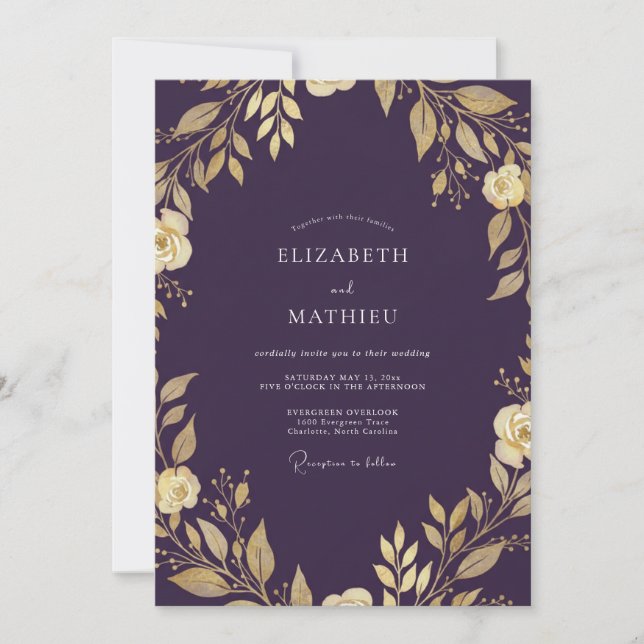 Invitación Boda de Vid Dorada Ciruela (Anverso)